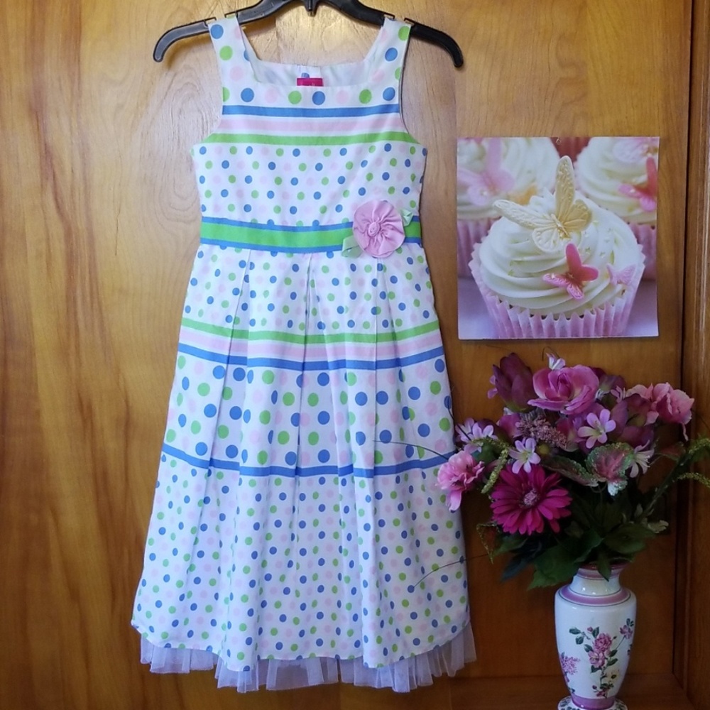 Girls White & Polka Dot Dress, 10-12